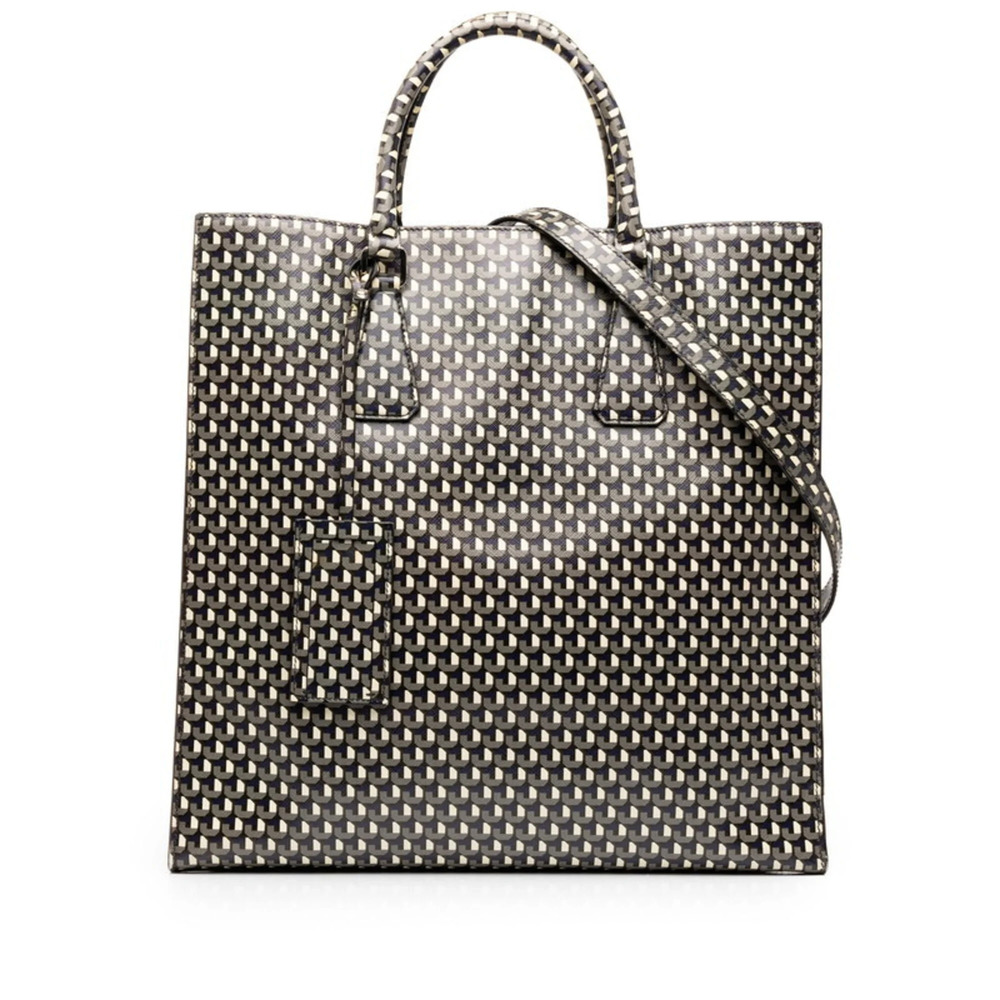 Prada Saffiano Triangle Logo Stamped Geometric Pattern Shoulder Bag/Handbag 2...